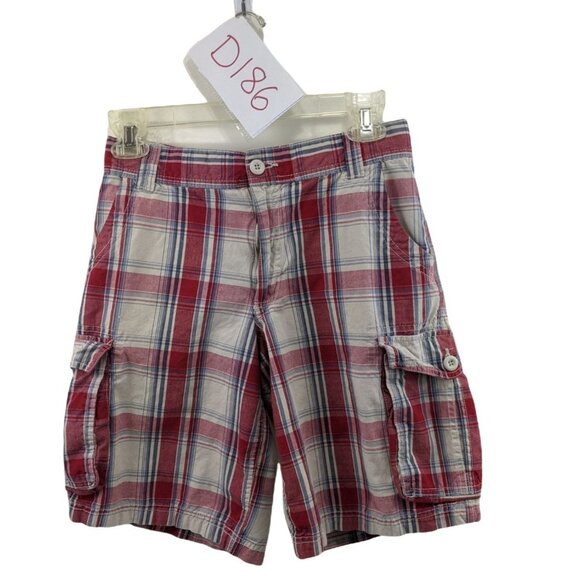 Arizona 16 Husky 31 waist Red, White Plaid 100% Cotton Cargo Shorts Pockets 39h - Picture 8 of 8